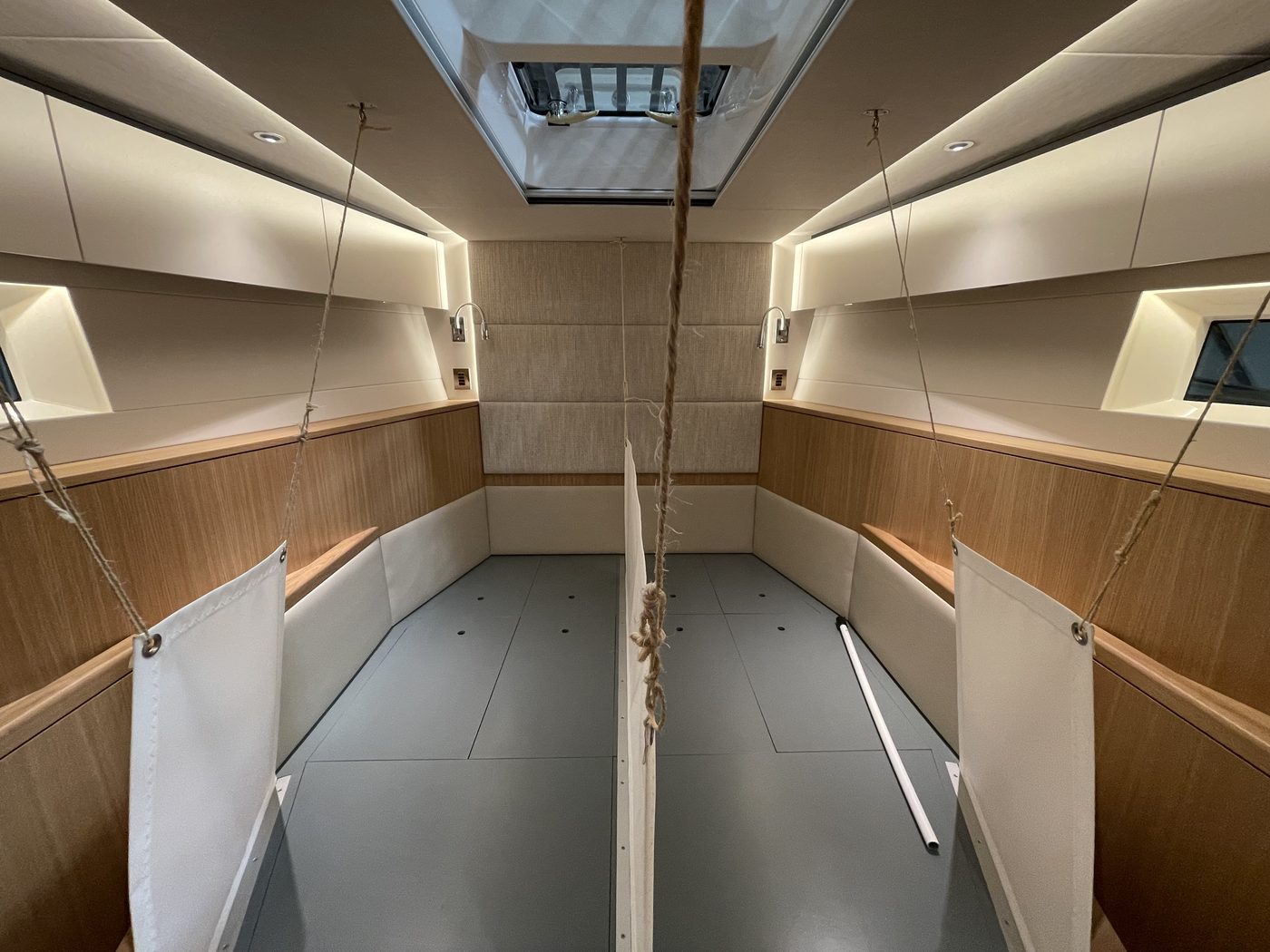 Bespoke joinery in a superyacht interior, fitted by Aretis Bespoke